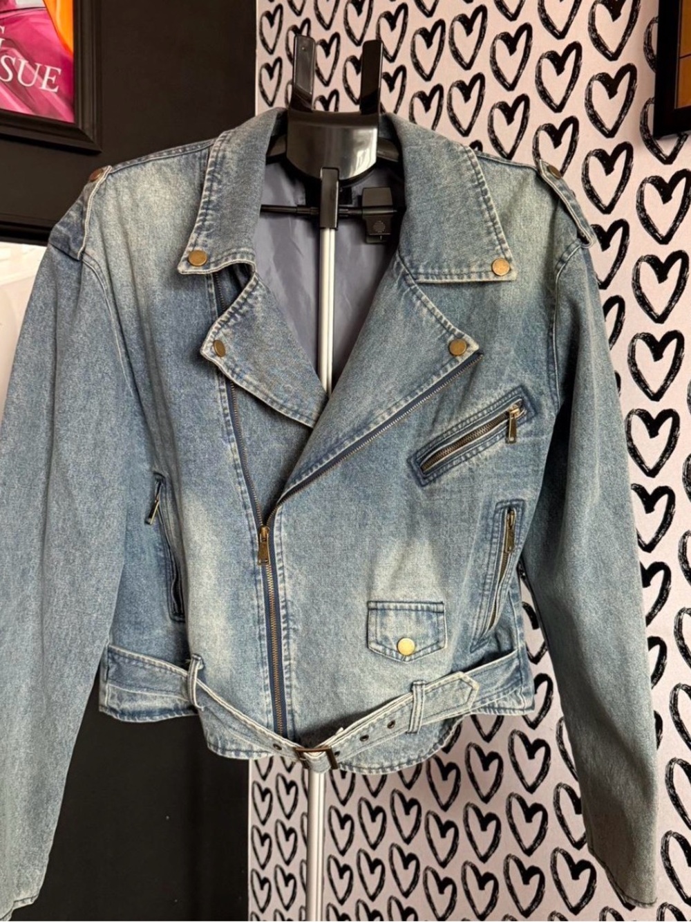 Boohoo Light Blue Denim Biker Jacket